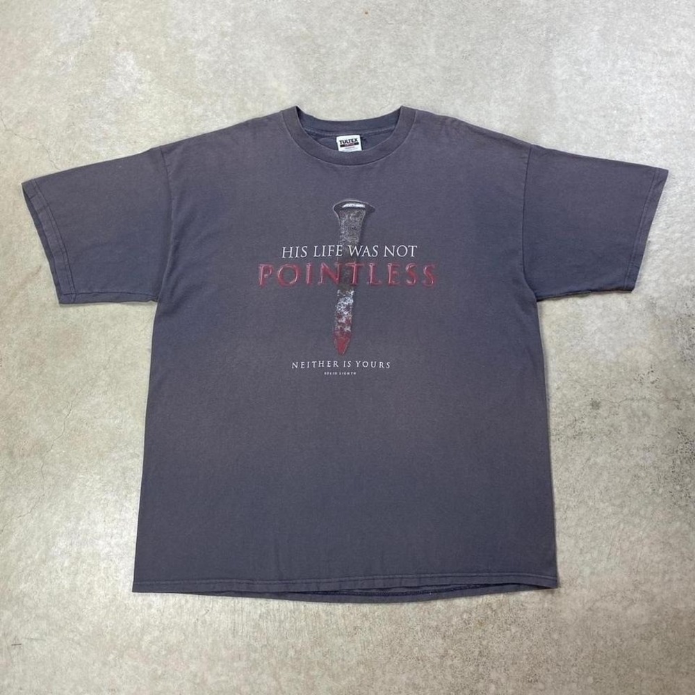 Vintage 90s Jesus Shirt Size XXL Gray‎ His Life Was Not Pointless Cross Nails